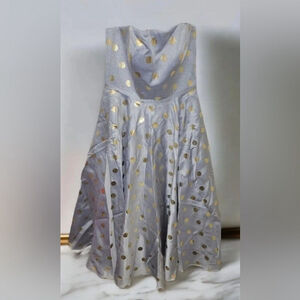 Mac Duggal Platinum and Gold Polka Dot Midi Dress NWT Strapless